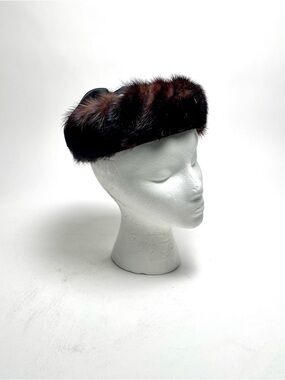 Vintage Mink Fur Headband Fascinator Circlet Halo Hat With Black Satin Bow MCM